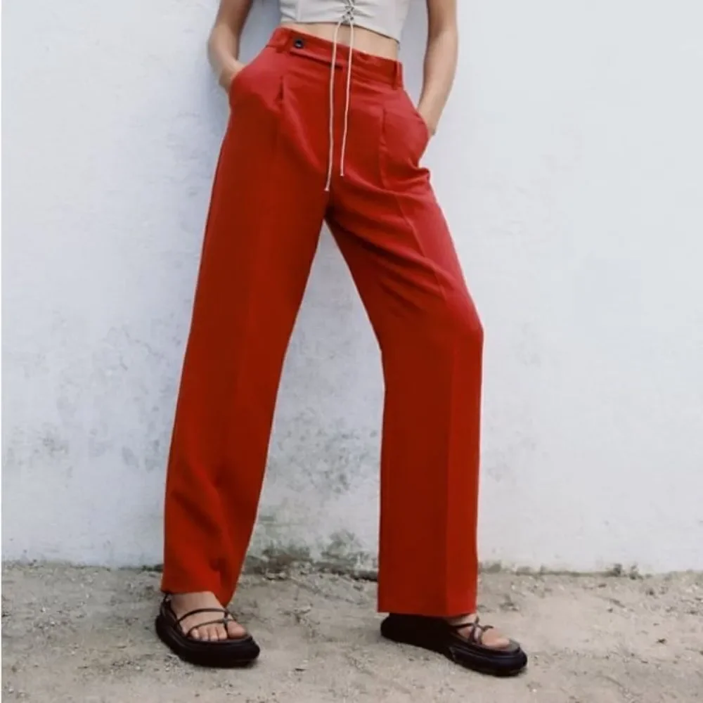 Zara Full Length Pants Linen Blend New